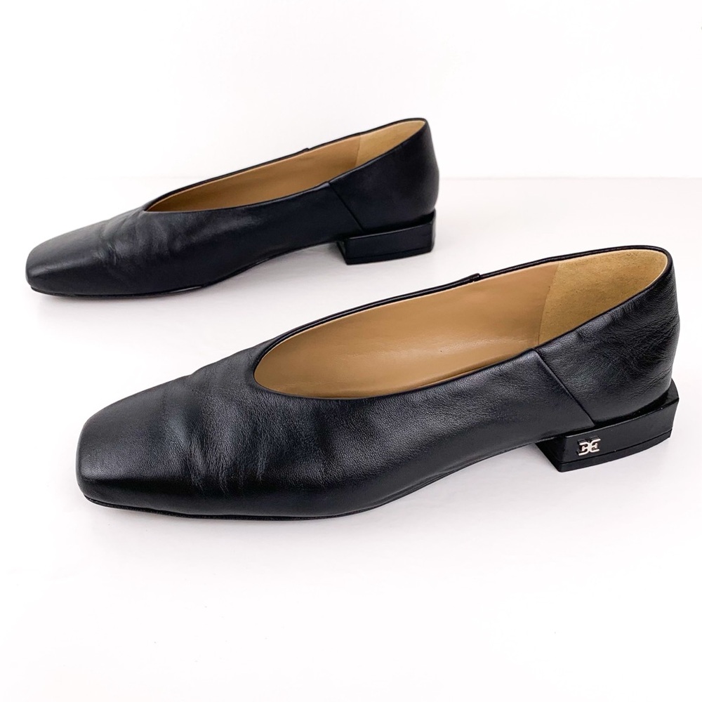 Sam Edelman Kasey ballet flats black leather square toe w/ unique square heel, 8